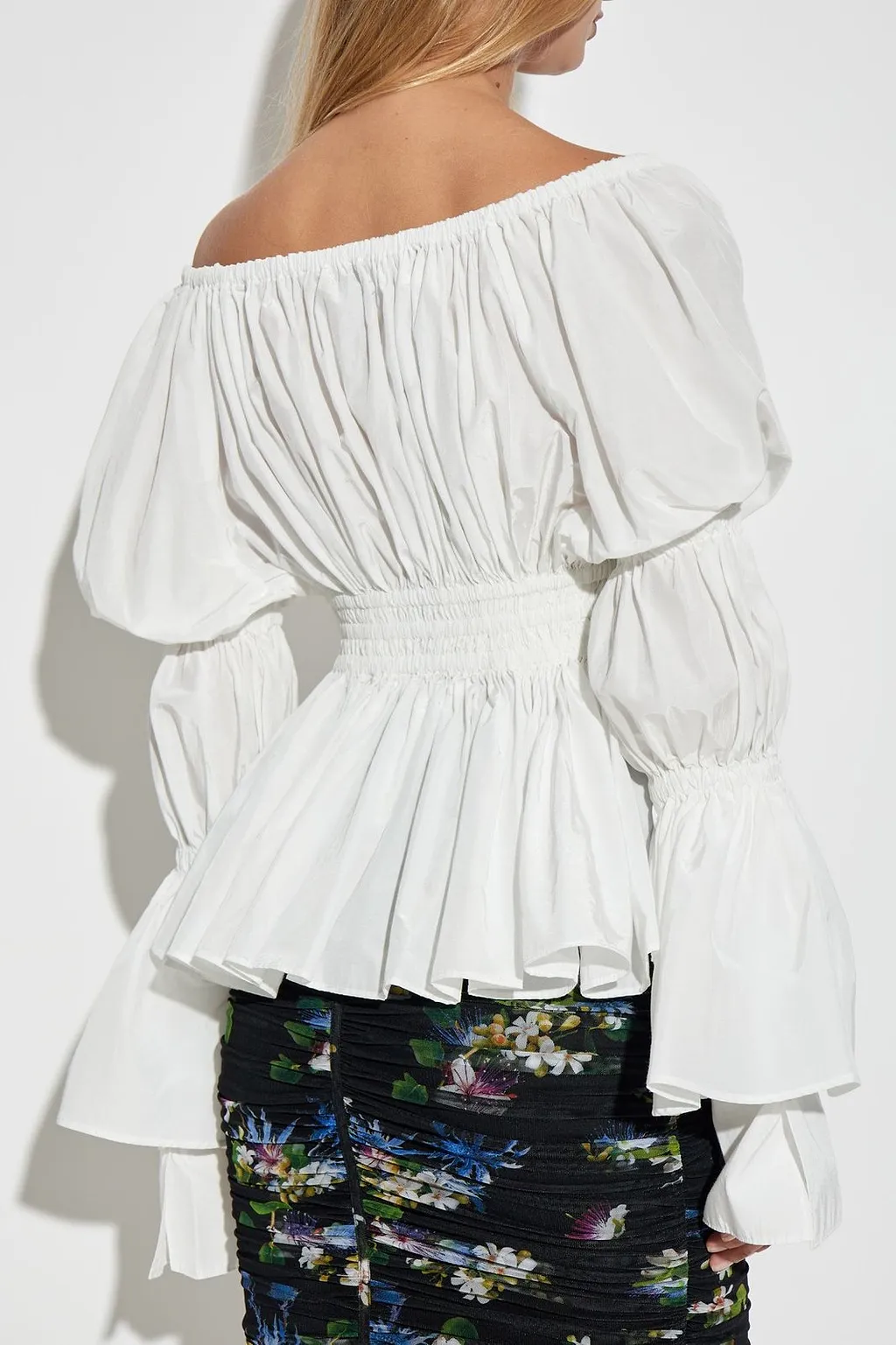 Blumarine Off-Shoulder Ruffled Lace-Up Top