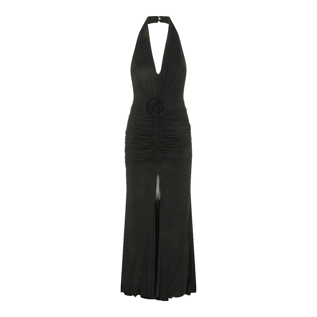 Blumarine Ruched Halterneck Maxi Dress