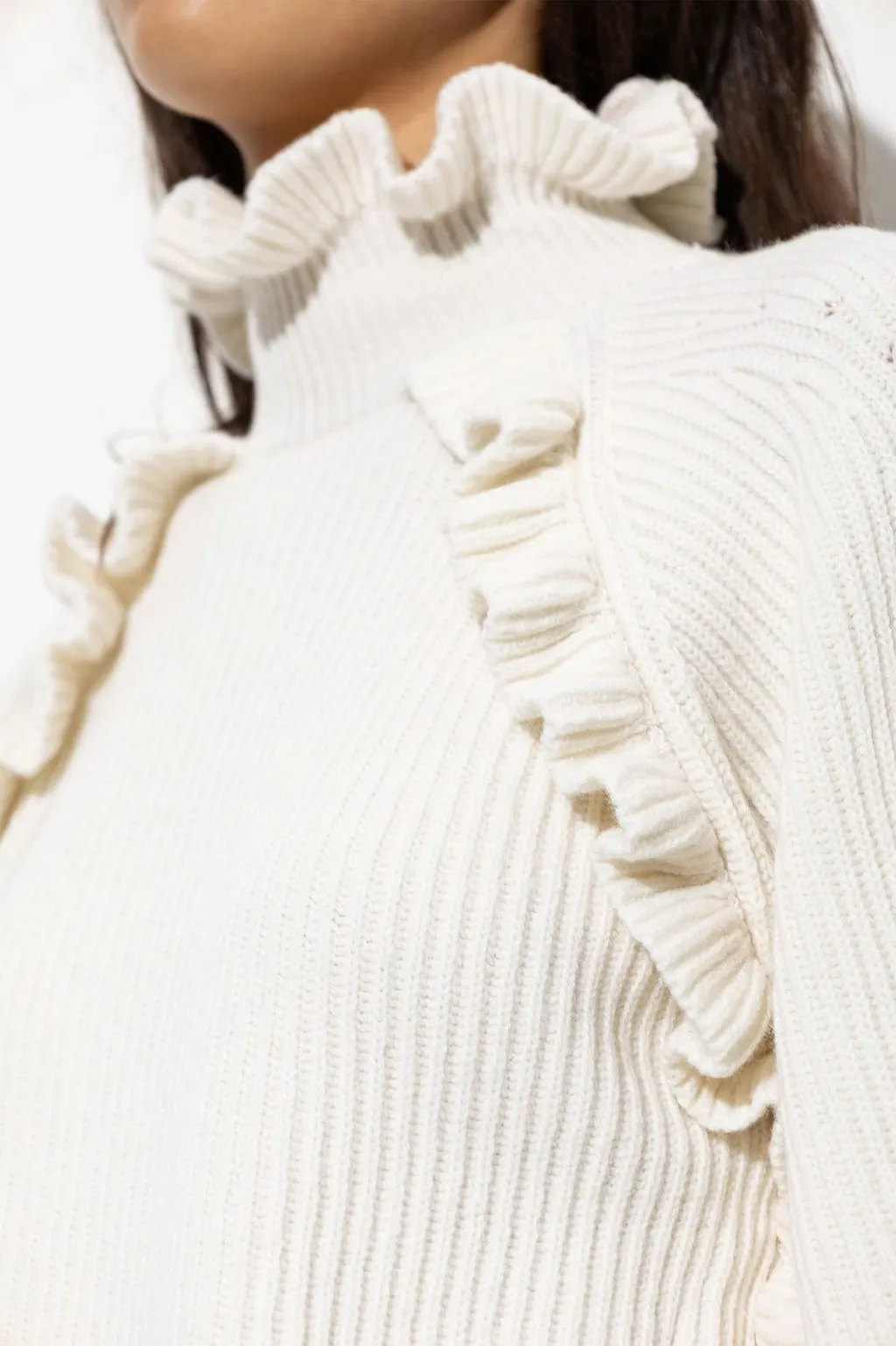 Blumarine Ruffled High-Neck Knitted Sweater