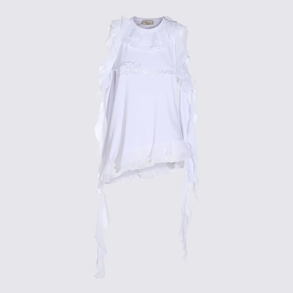 Blumarine Ruffled Logo Long-Sleeve Top