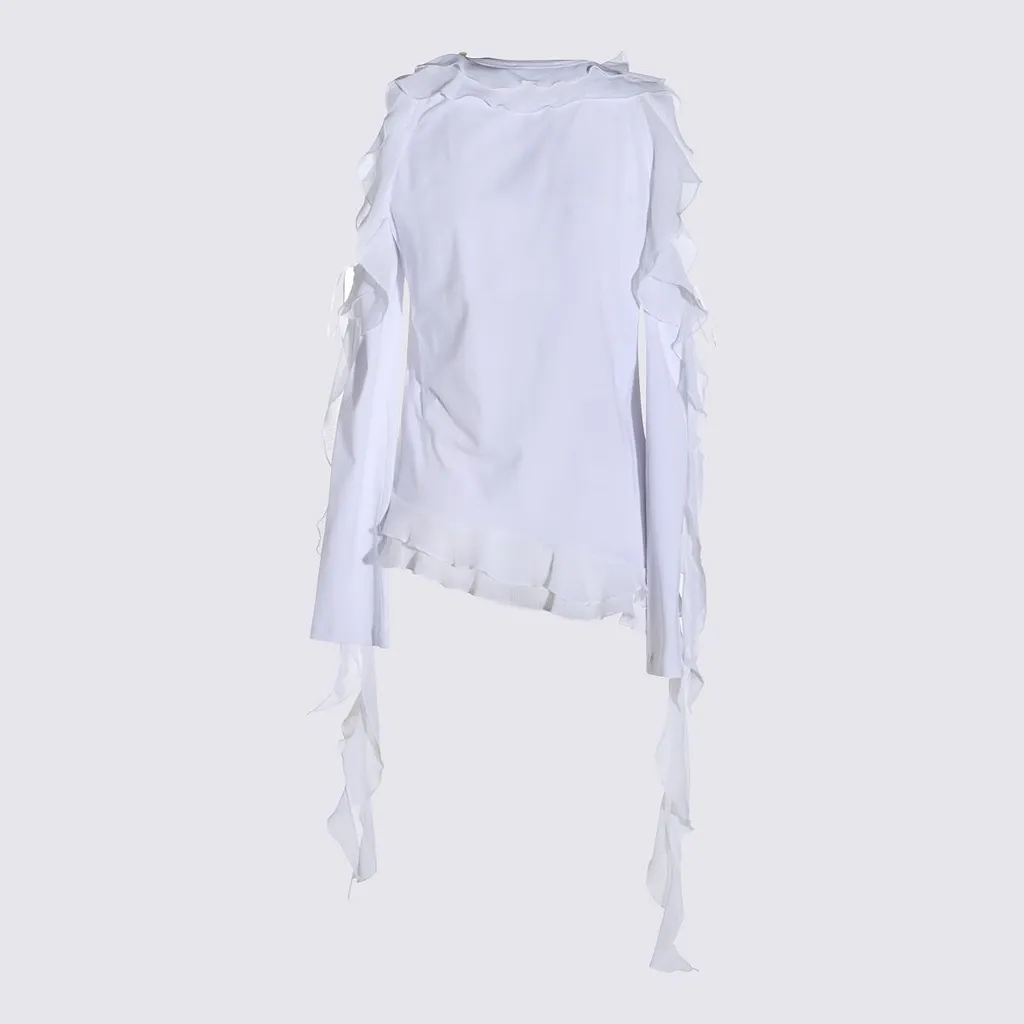 Blumarine Ruffled Logo Long-Sleeve Top