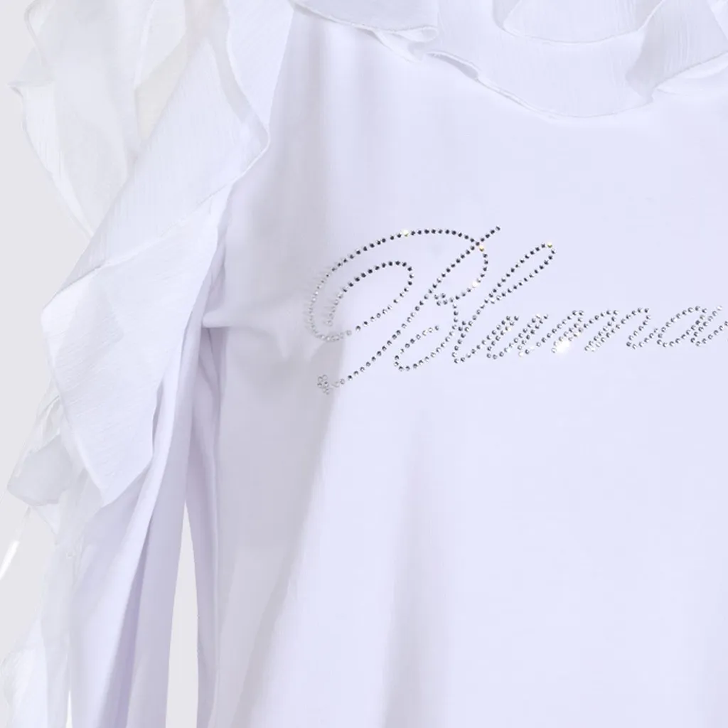 Blumarine Ruffled Logo Long-Sleeve Top