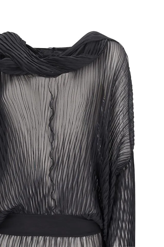 Blumarine Scarf Detailed Ruffled Cuff Pleated Blouse