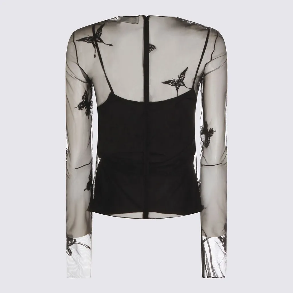 Blumarine Sheer Butterfly-Embroidered Top