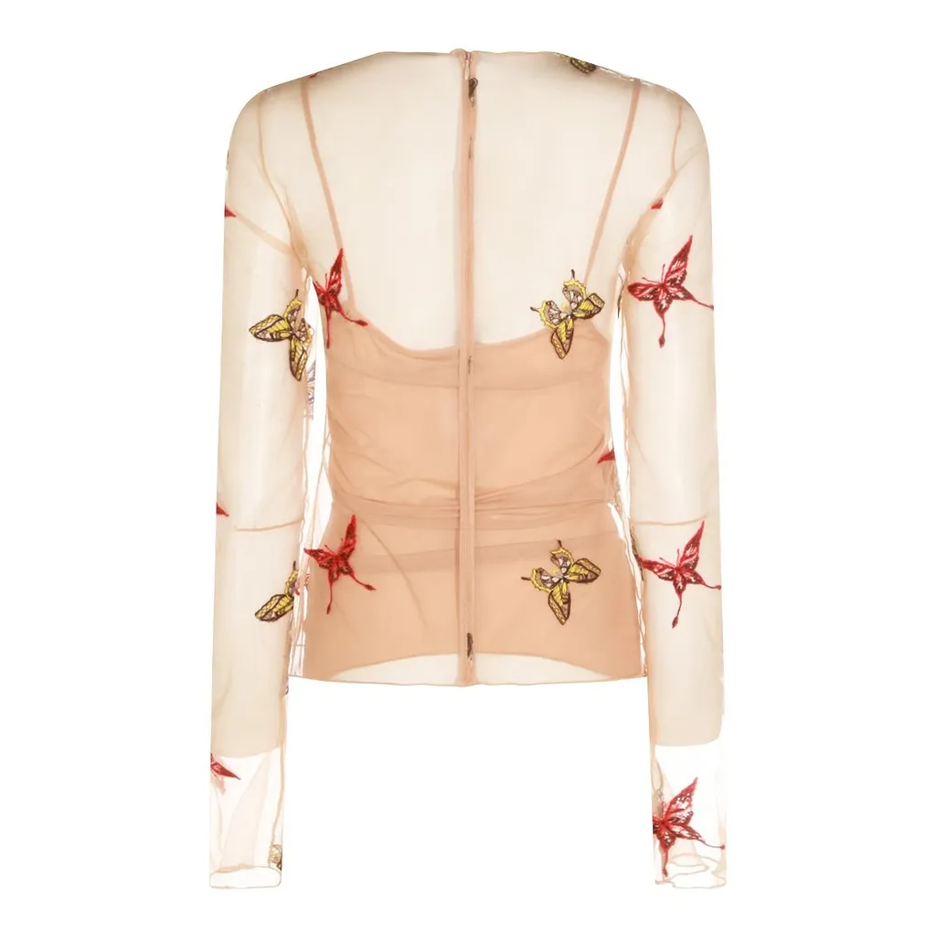 Blumarine Sheer Butterfly-Embroidered Top