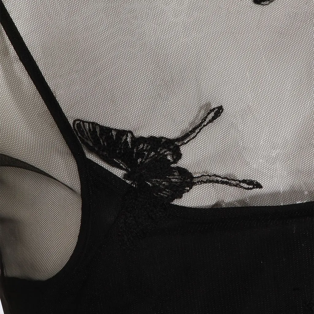 Blumarine Sheer Butterfly-Embroidered Top