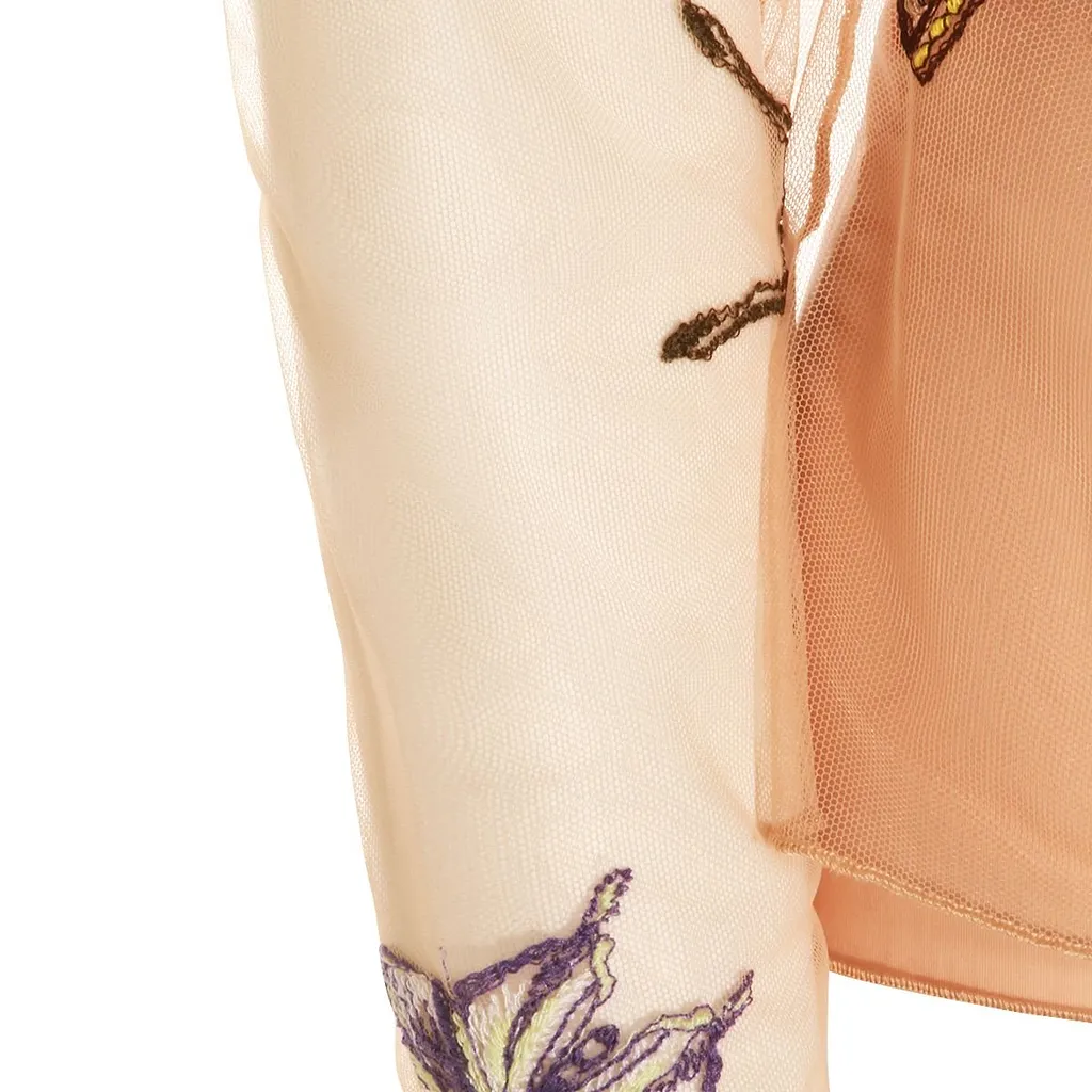 Blumarine Sheer Butterfly-Embroidered Top