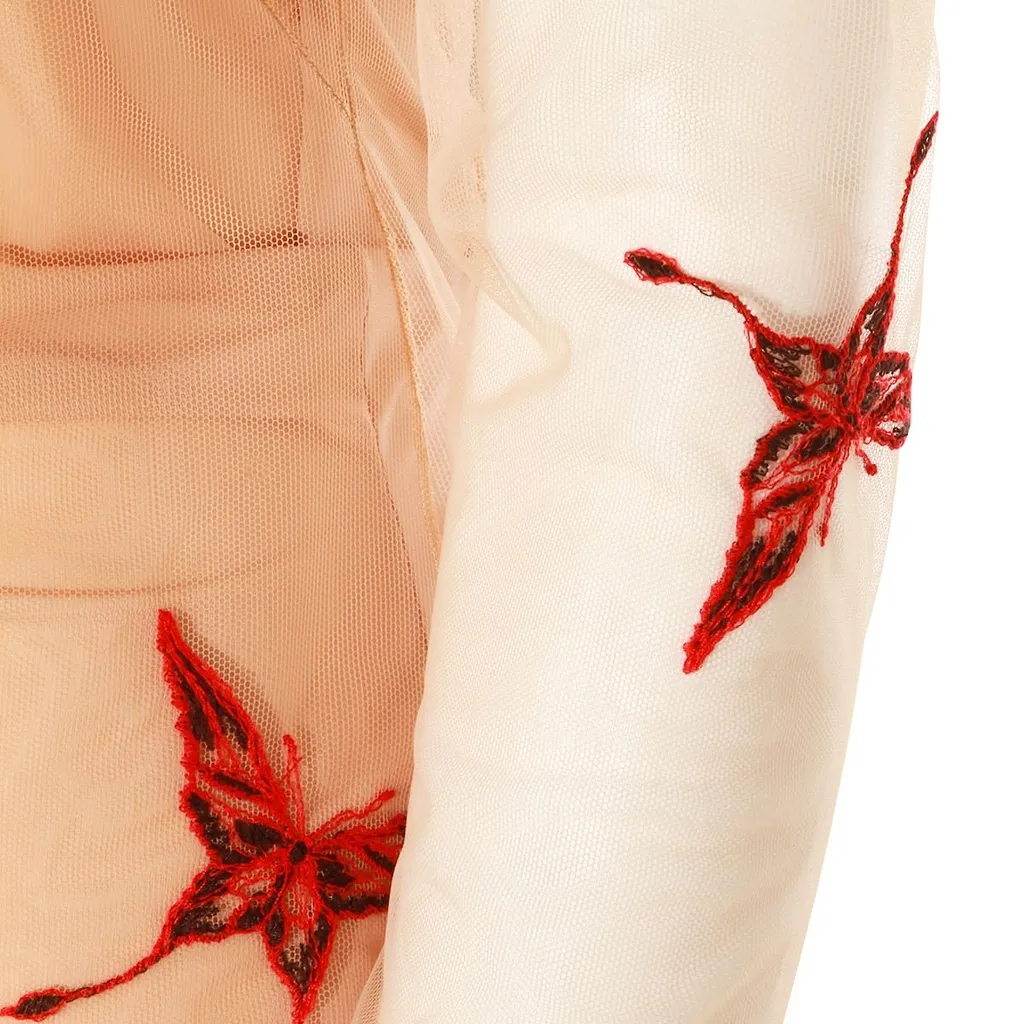 Blumarine Sheer Butterfly-Embroidered Top