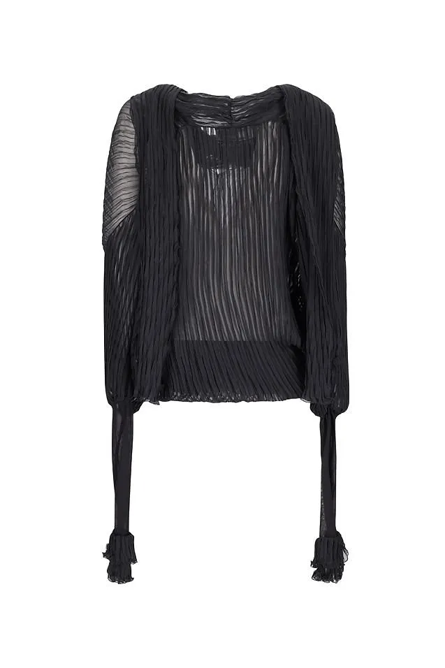 Blumarine Scarf Detailed Ruffled Cuff Pleated Blouse