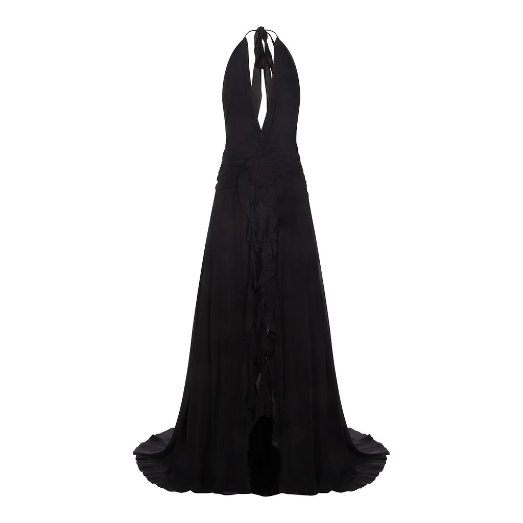 Blumarine V-Neck Open-Back Dress