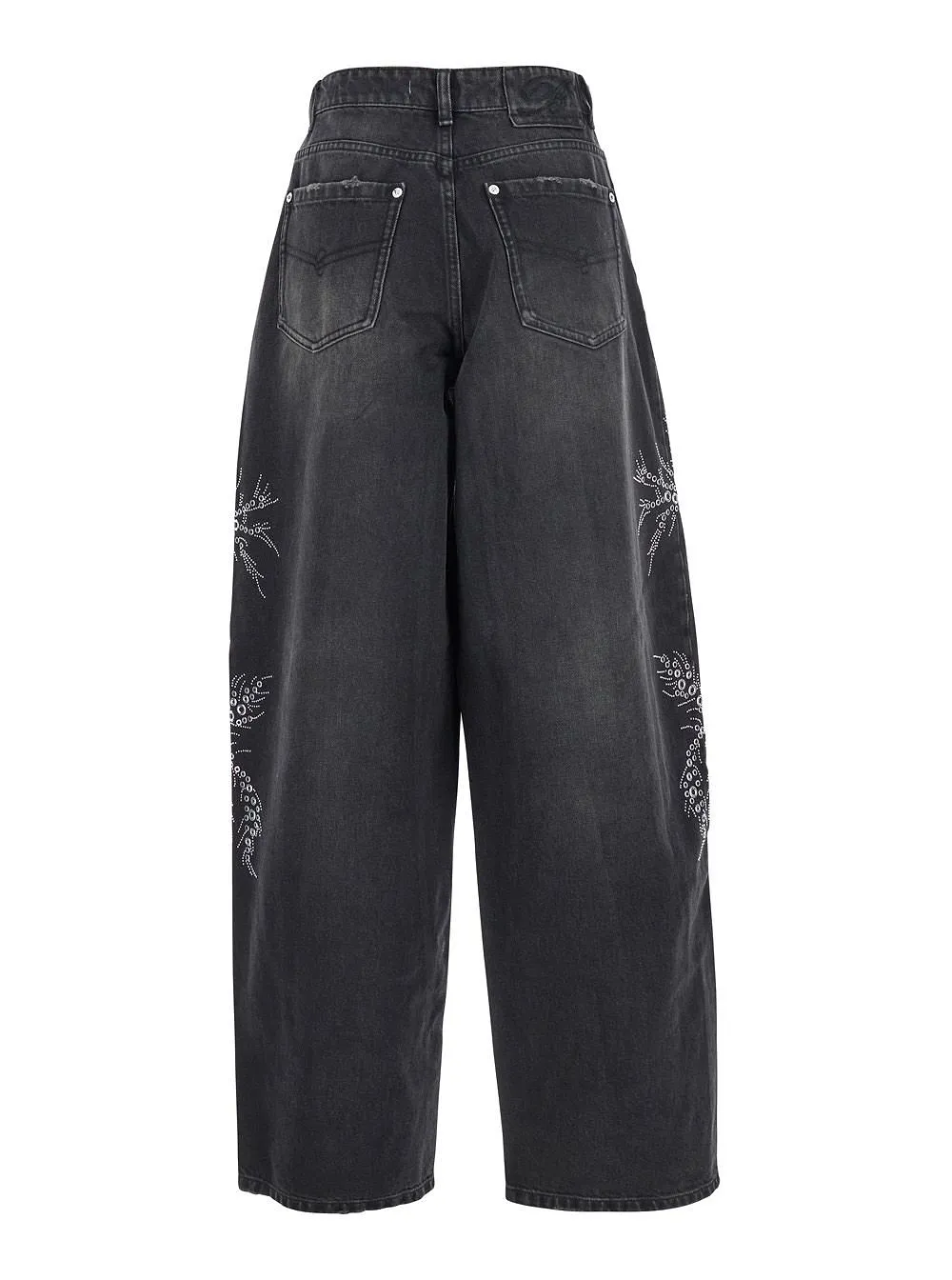 Blumarine Wide-Leg Embellished Distressed Jeans