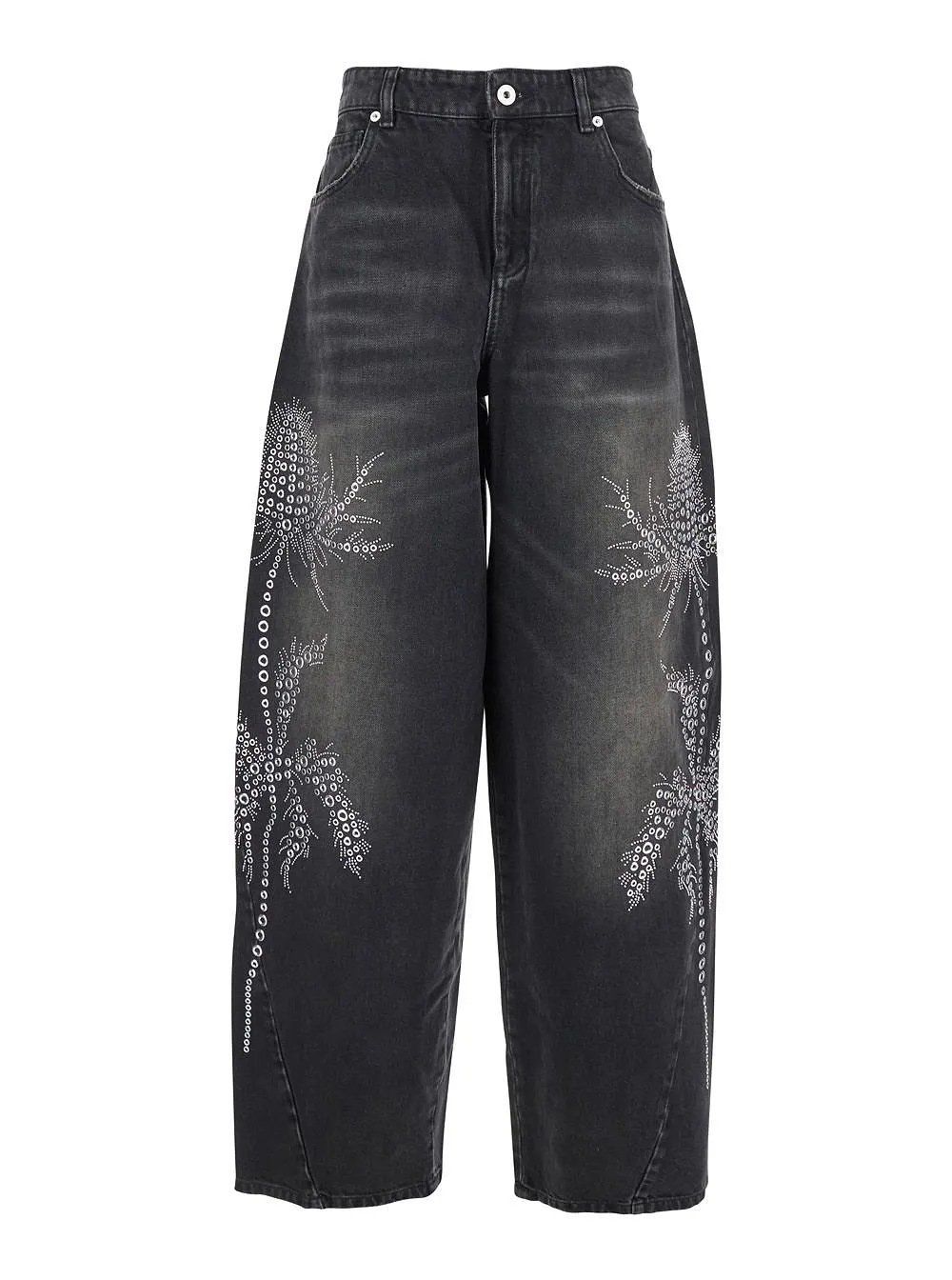 Blumarine Wide-Leg Embellished Distressed Jeans