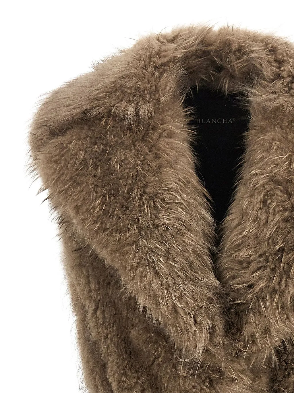 Blancha Tipping Belted Shearling Vest Coat