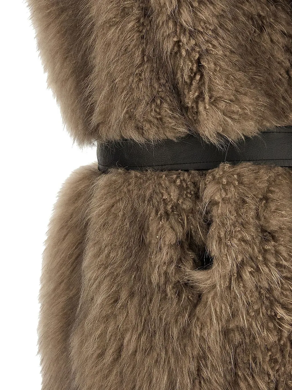 Blancha Tipping Belted Shearling Vest Coat