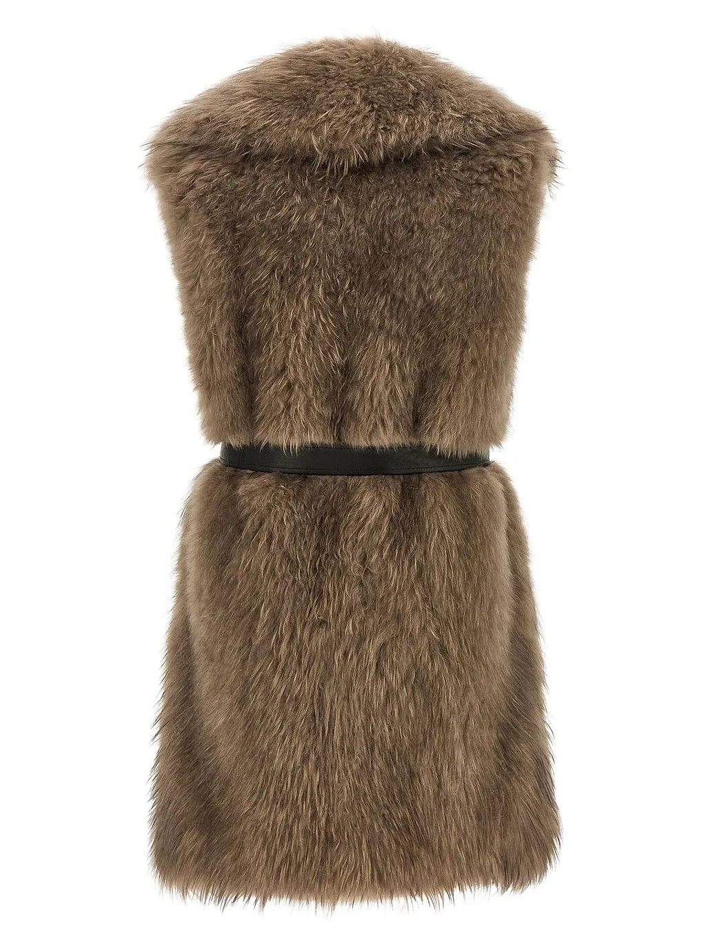 Blancha Tipping Belted Shearling Vest Coat