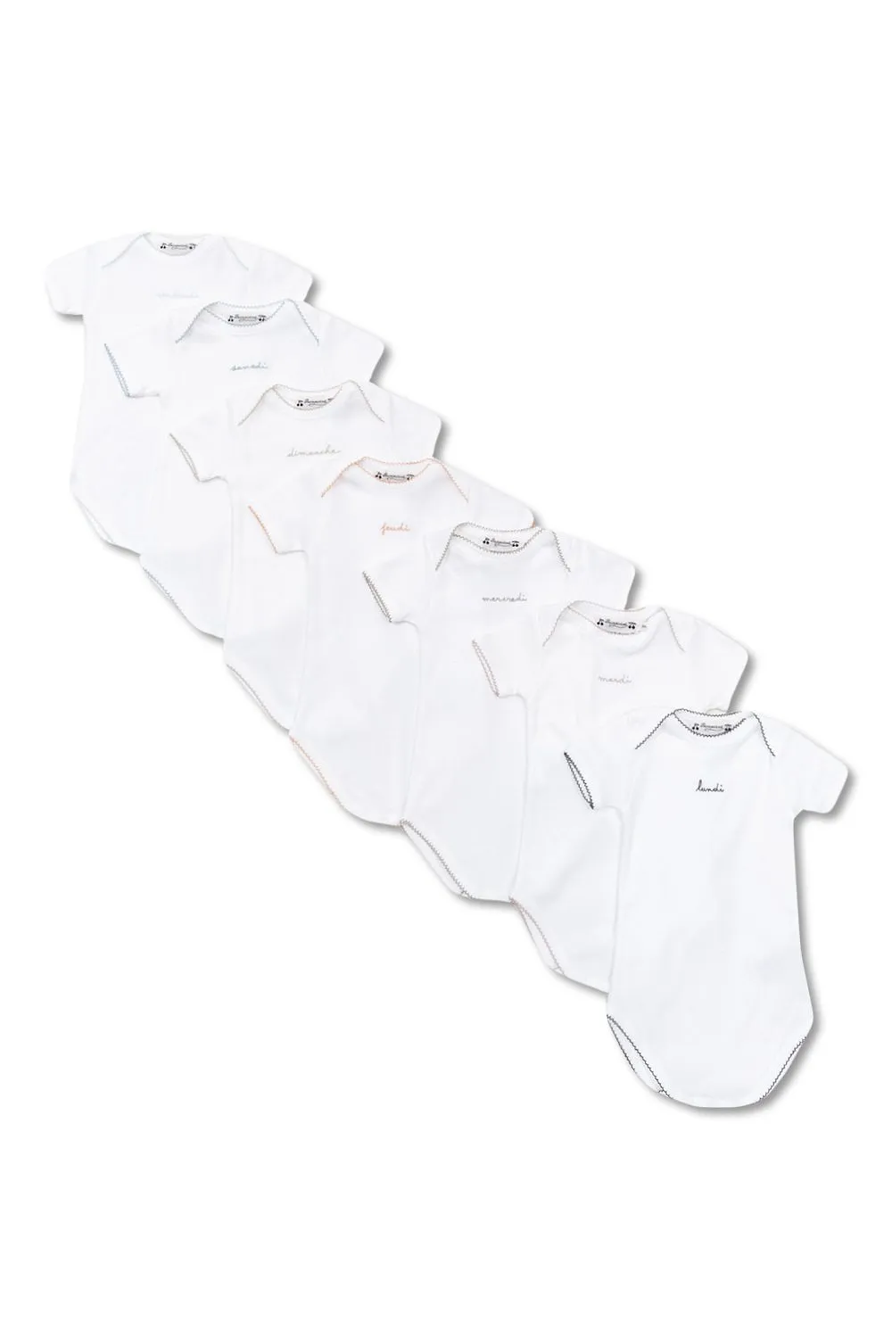 Bonpoint Lundi Embroidered Set Of Seven Babygrows