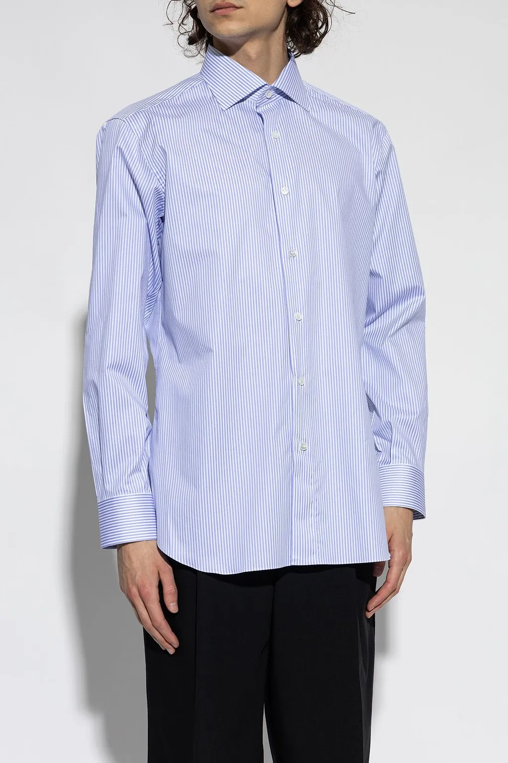Brioni Striped Spread-Collar Shirt