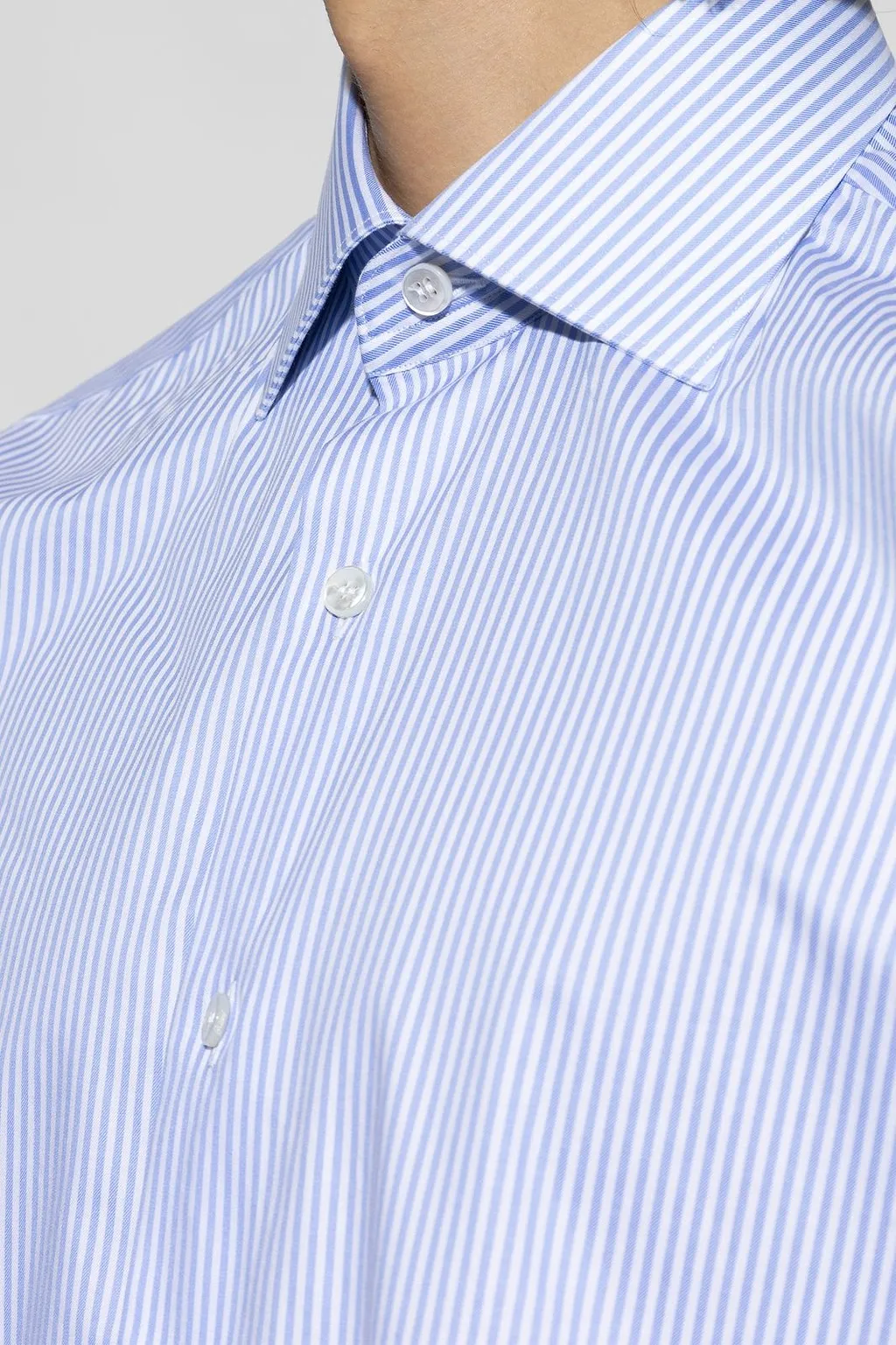 Brioni Striped Spread-Collar Shirt