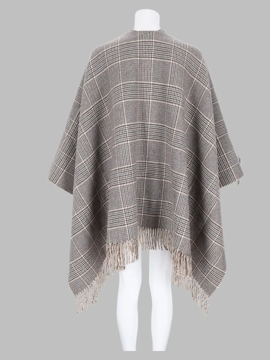 Brunello Cucinelli Checked Fringe Cape