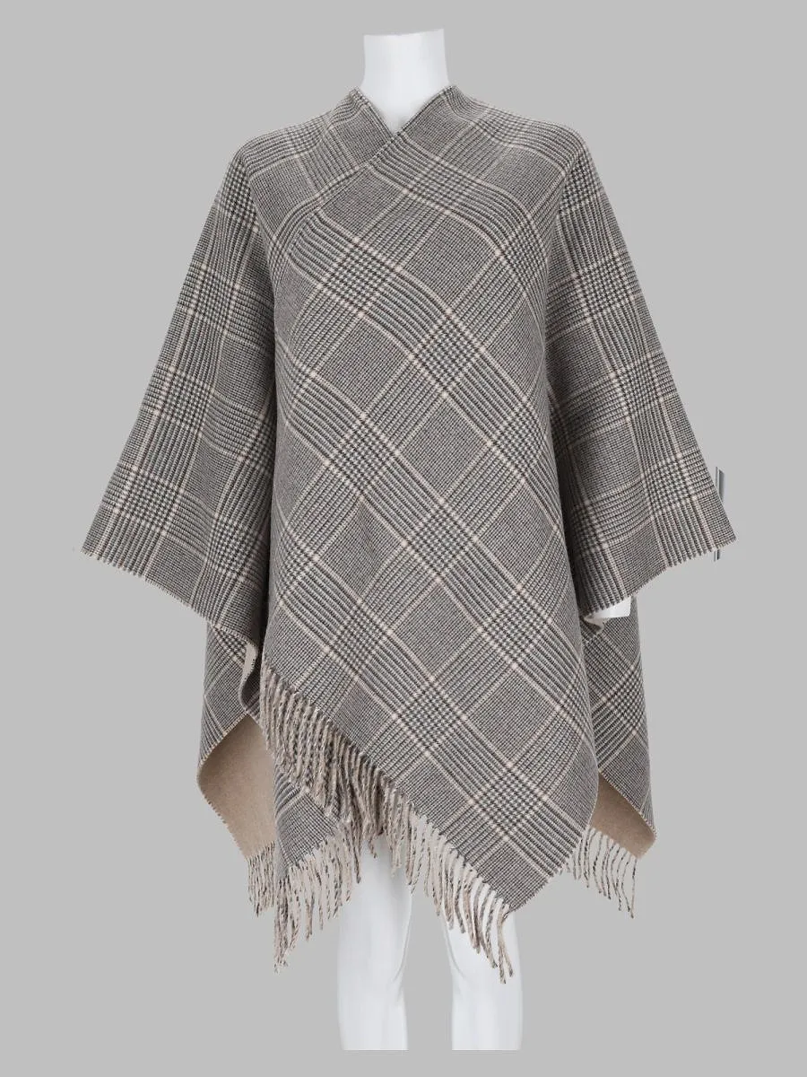 Brunello Cucinelli Checked Fringe Cape