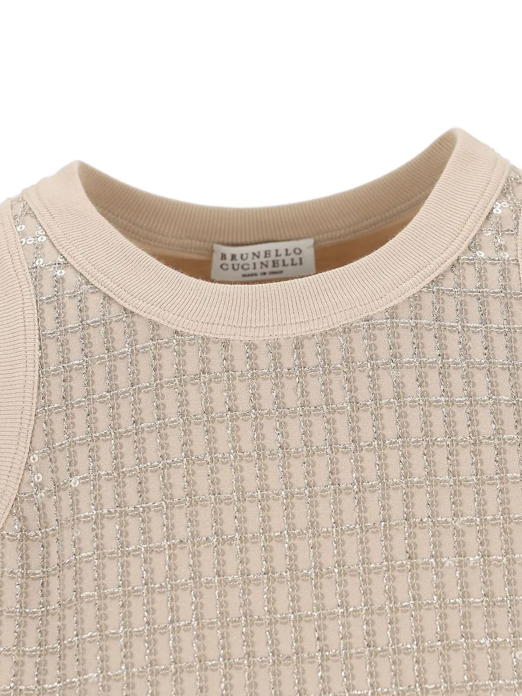 Brunello Cucinelli Dazzling Check Embroidery Jersey Top