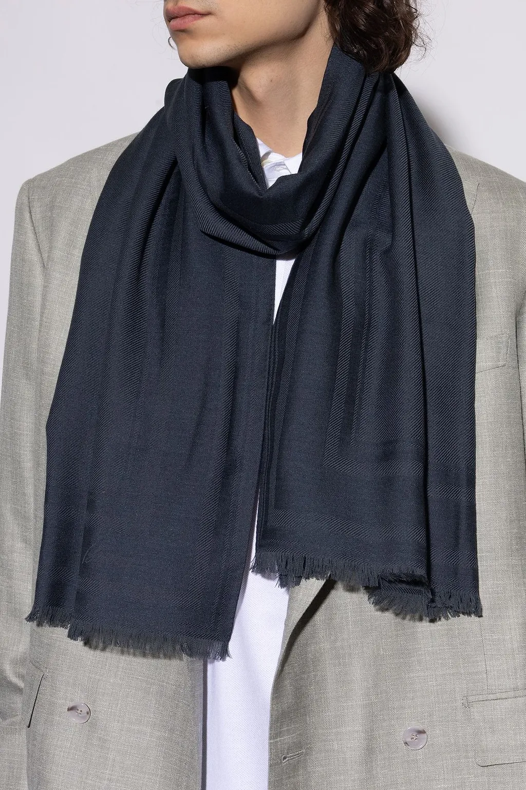 Brioni Fringed Logo Scarf