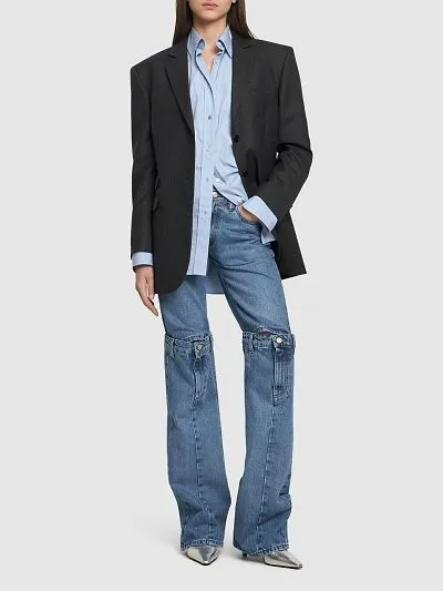 Button Knee Denim Trousers