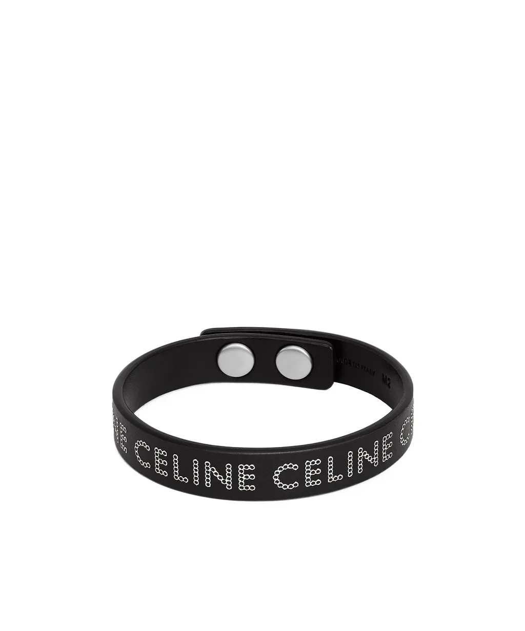 Celine Monochroms Studs Bracelet In Calfskin And Brass With Rhodium Finish