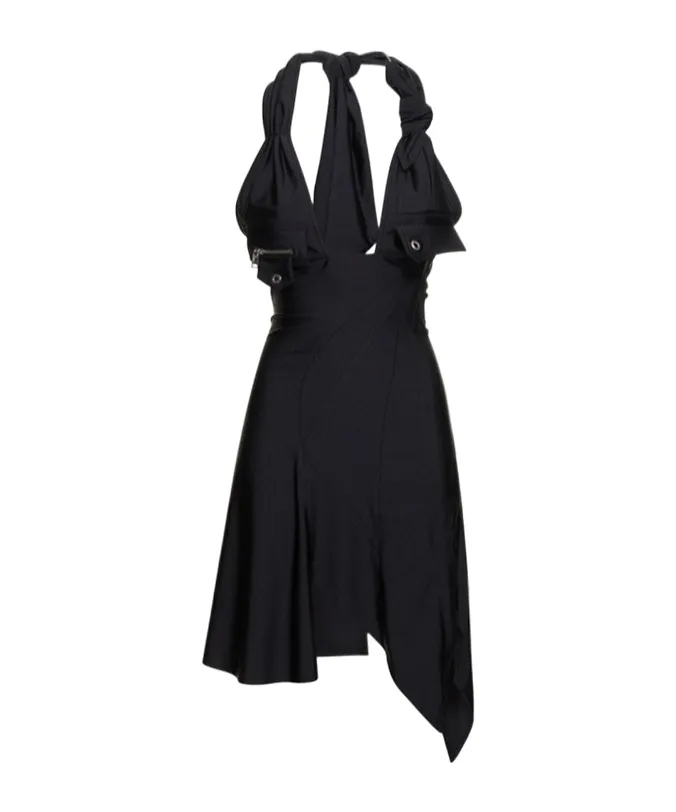 Racing Halter Neck Jersey Mini Dress