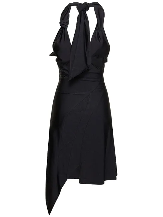 Racing Halter Neck Jersey Mini Dress