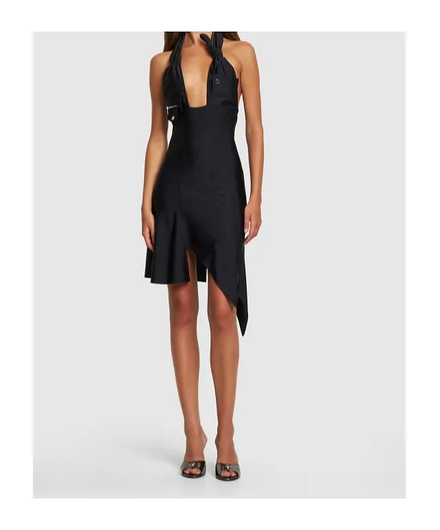 Racing Halter Neck Jersey Mini Dress