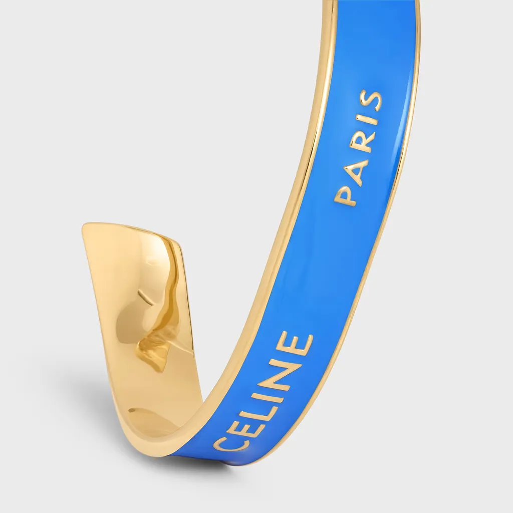Celine Ribbon Small Cuff In Enamel And Brass With Gold Finish
