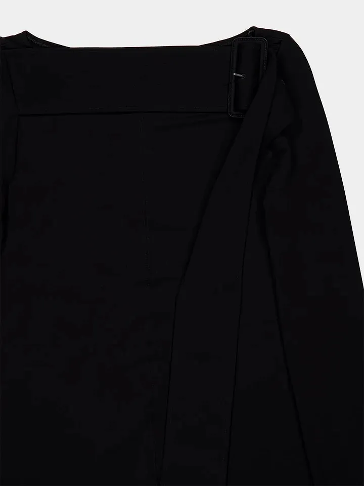 Buckled Long-Sleeve Maxi Dress