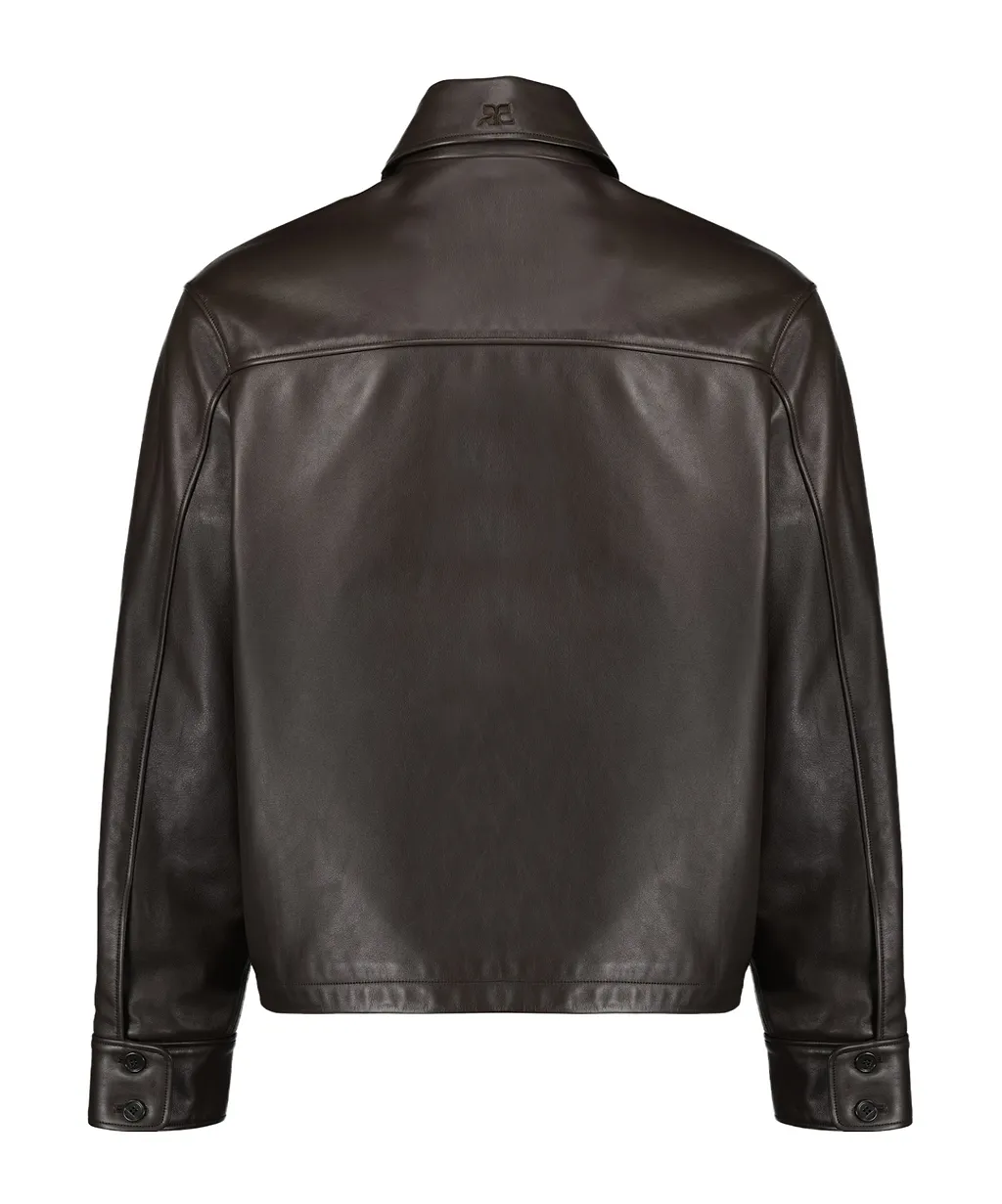 Double-Pocket Lapel Leather Jacket