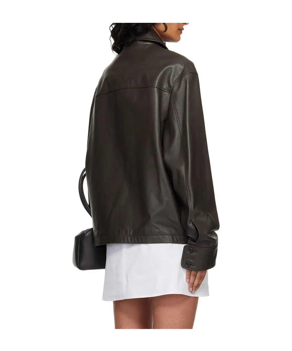 Double-Pocket Lapel Leather Jacket
