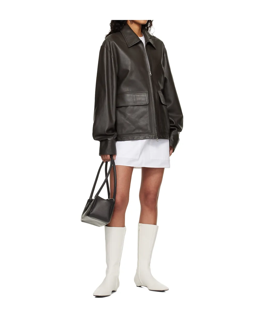 Double-Pocket Lapel Leather Jacket