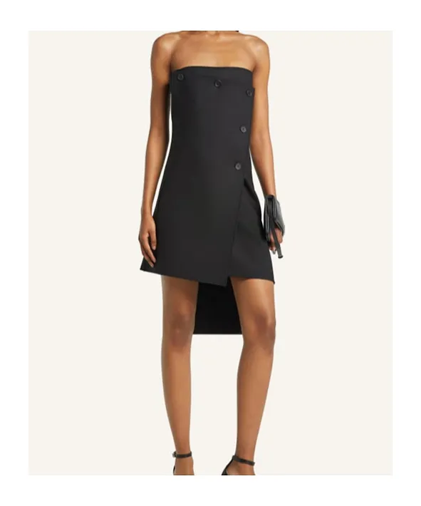 Strapless Button-Fastening Mini Dress