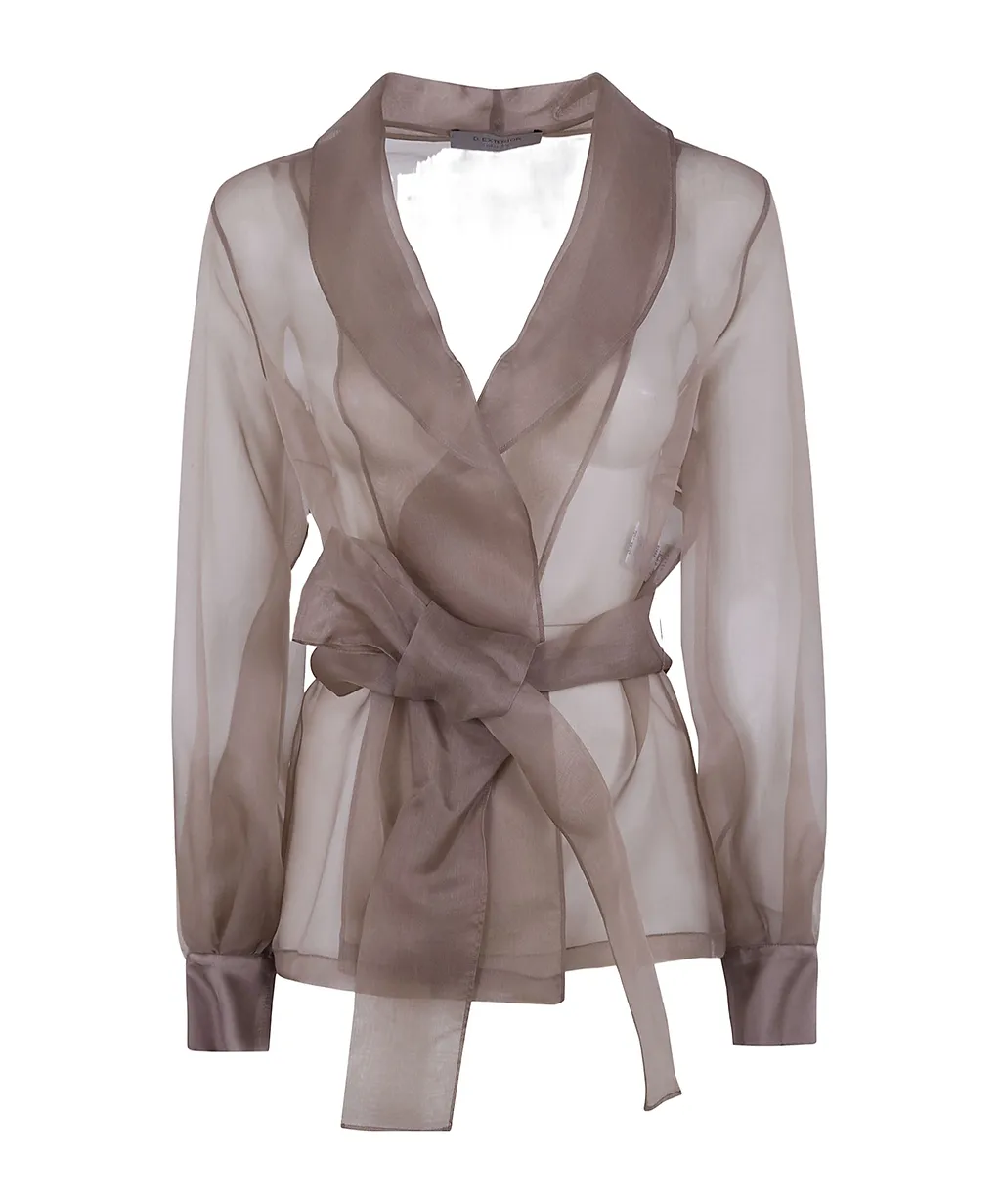 D.Exterior Sheer Organza Belted Jacket