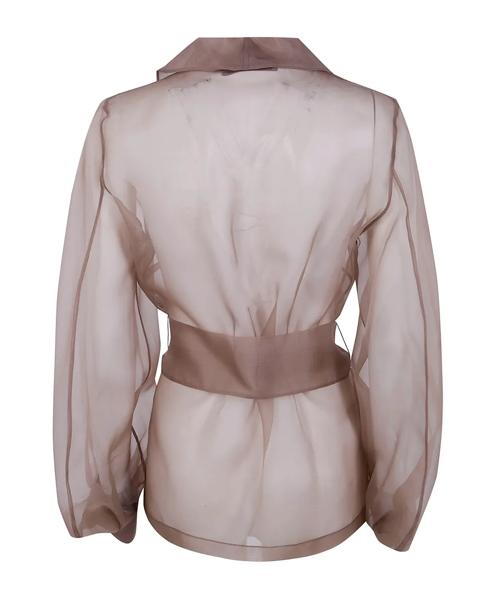 D.Exterior Sheer Organza Belted Jacket