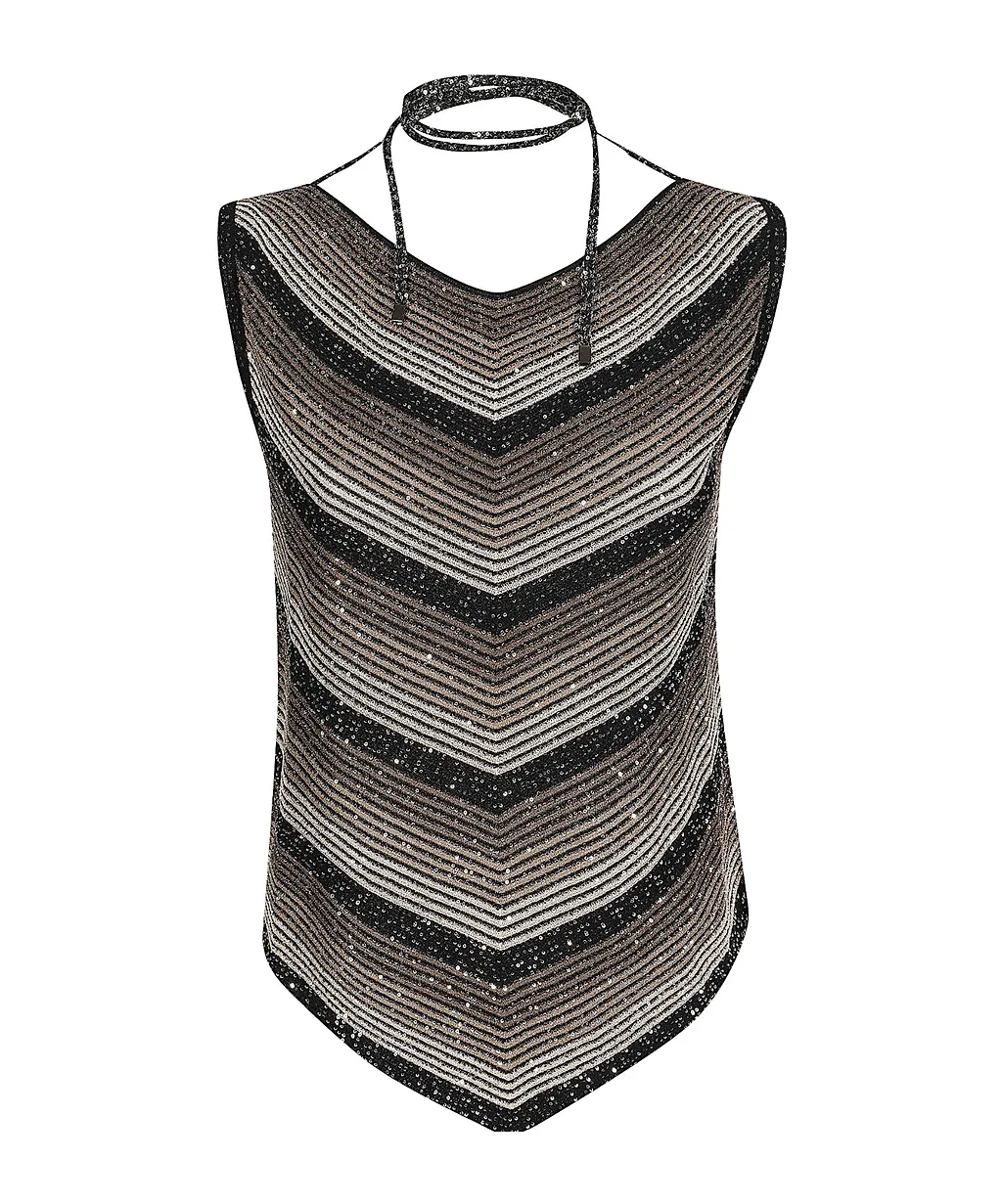 D.Exterior Sleeveless Striped Knitted Top