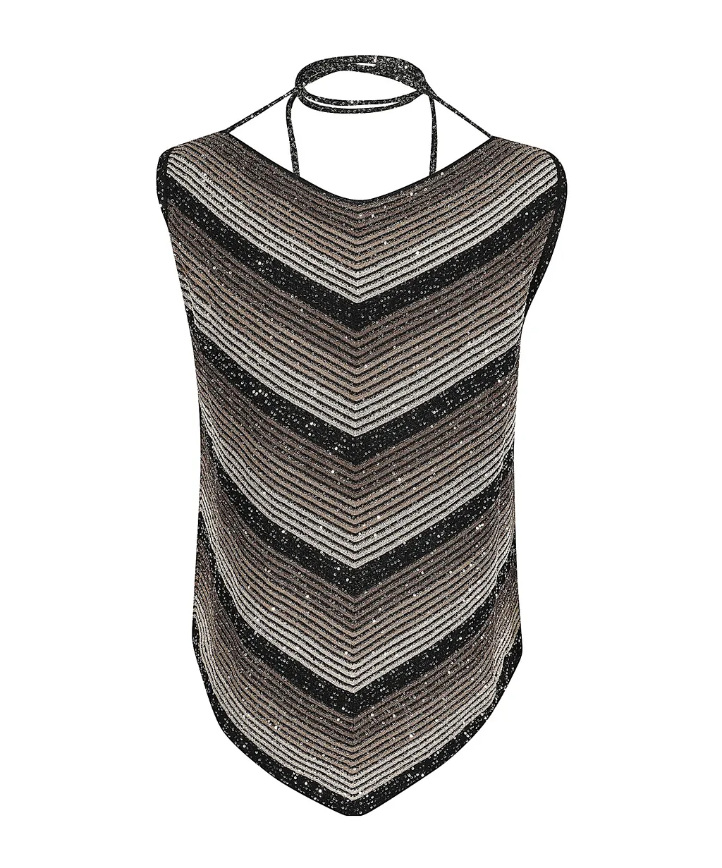 D.Exterior Sleeveless Striped Knitted Top