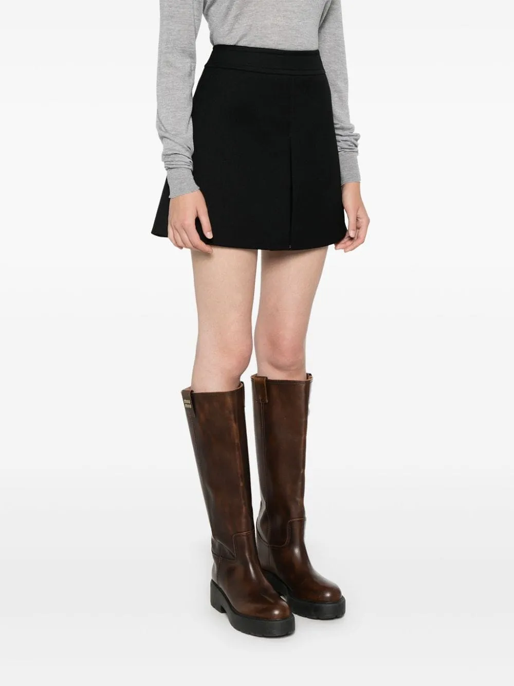 Trapeze Mini Skirt In Double Faced Wool Twill