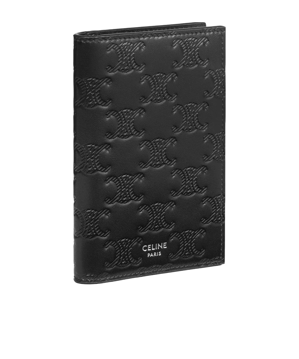 Vertical Card Holder In Calfskin With Triomphe Embossed
