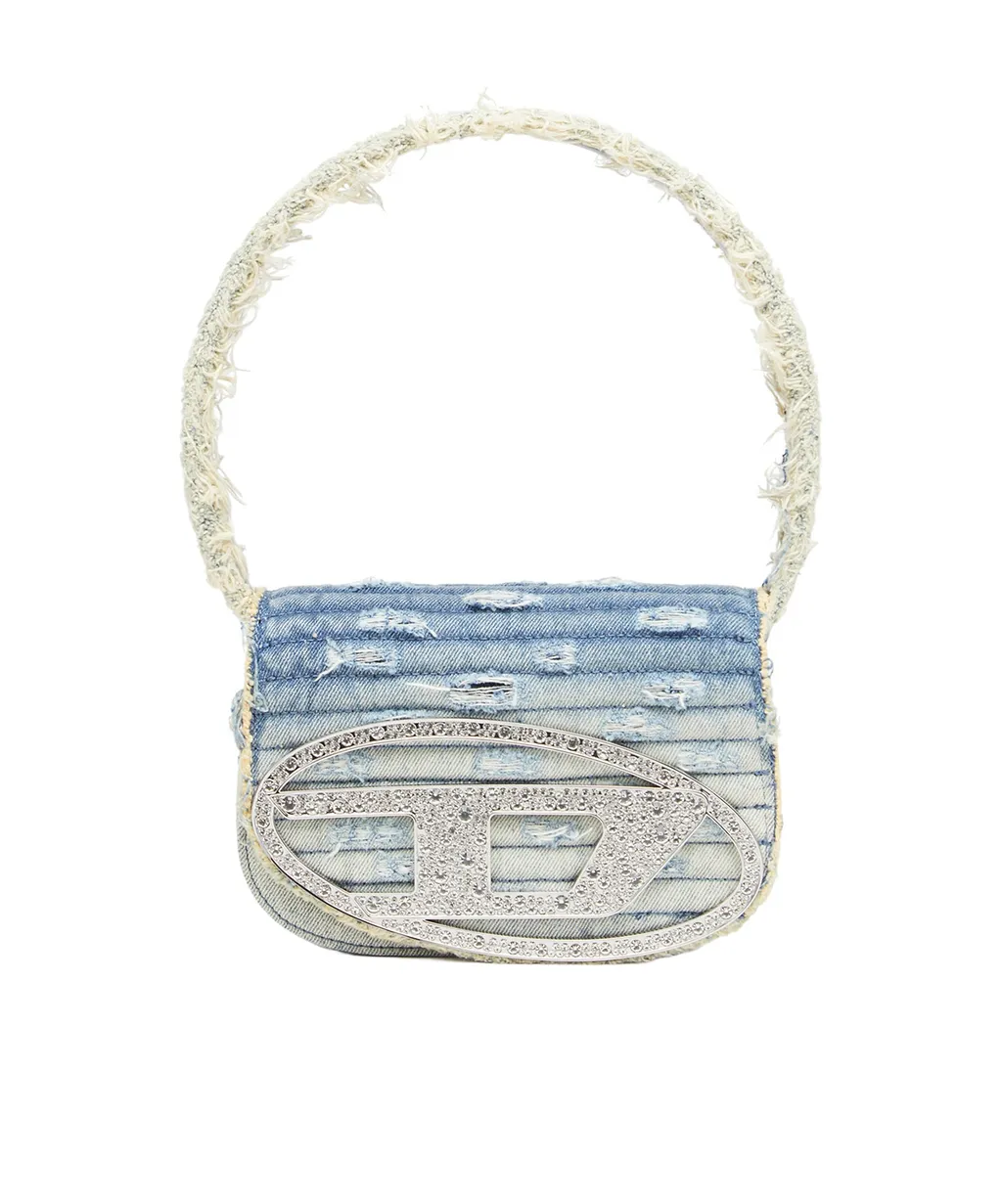 1-Dr Embellished Distressed Denim Shoulder Bag