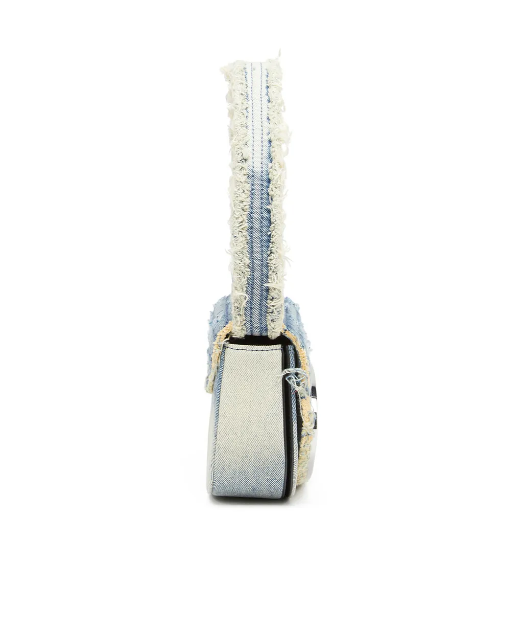 1-Dr Embellished Distressed Denim Shoulder Bag