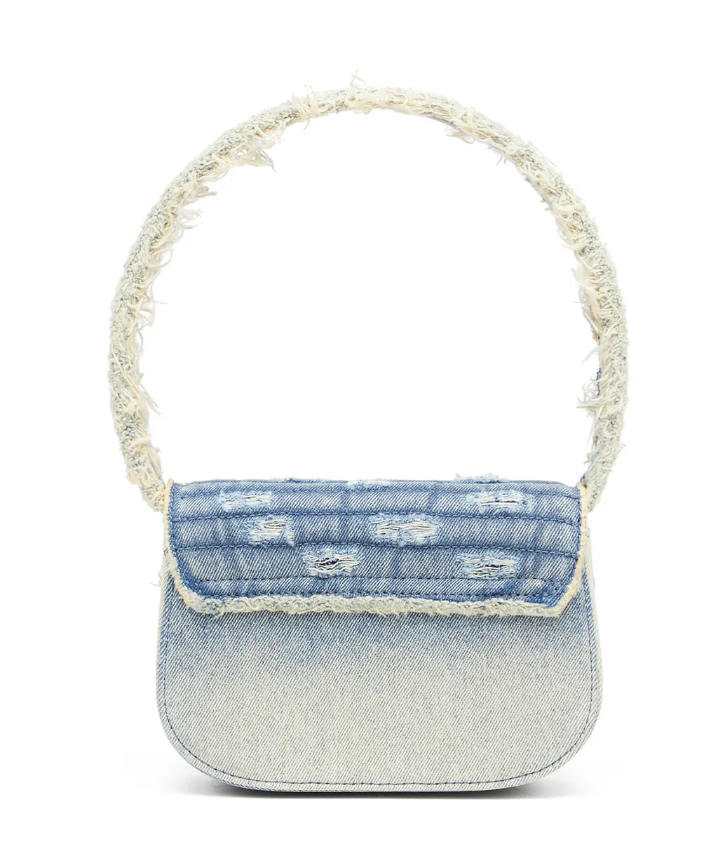 1-Dr Embellished Distressed Denim Shoulder Bag