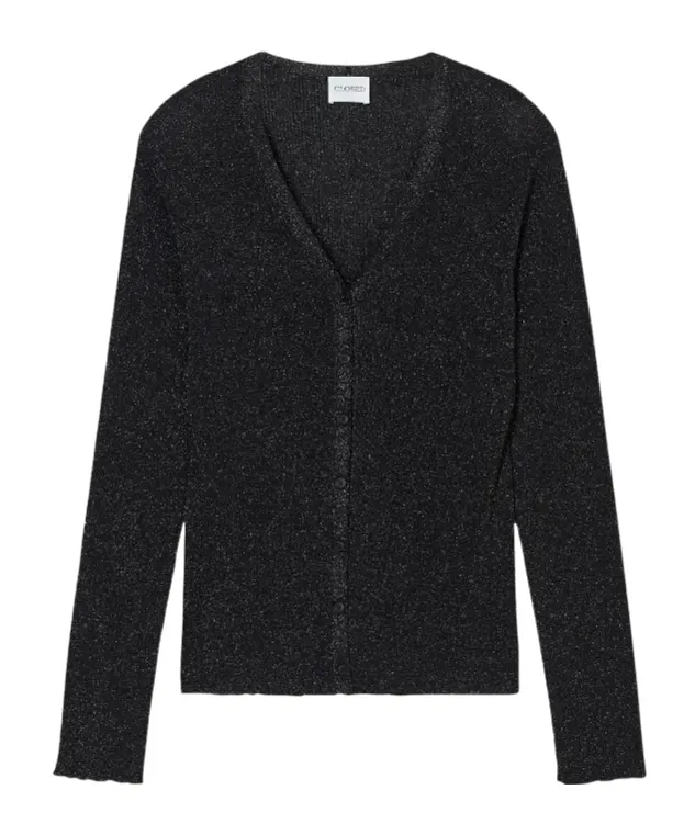 Metallic-Effect Ribbed Cardigan