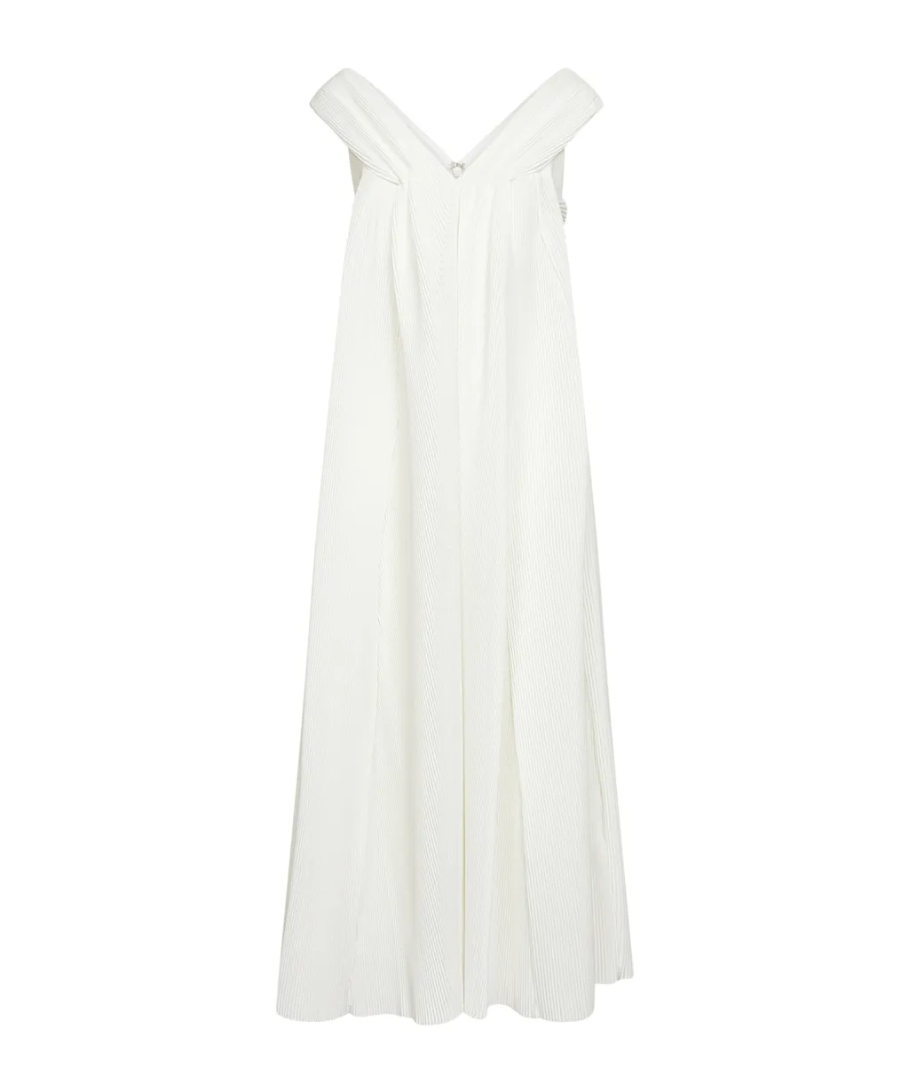 Pleated Bardot Maxi Dress