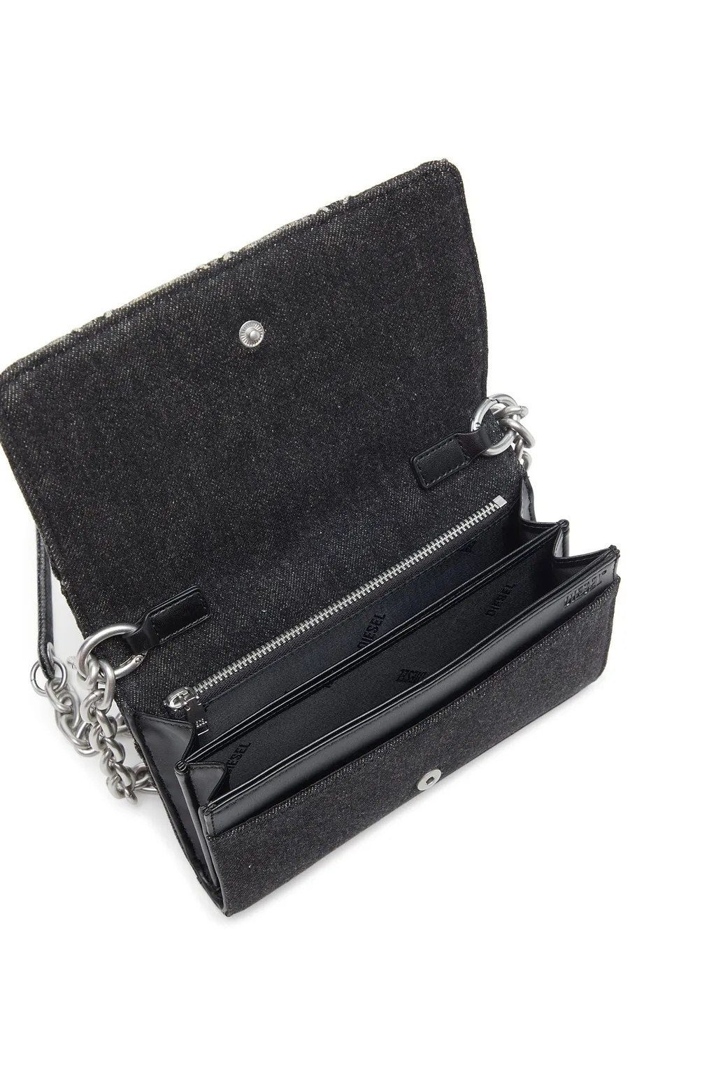 Diesel Charm-D Embellished Strap Denim Wallet