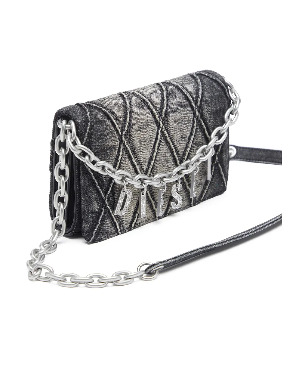 Diesel Charm-D Embellished Strap Denim Wallet